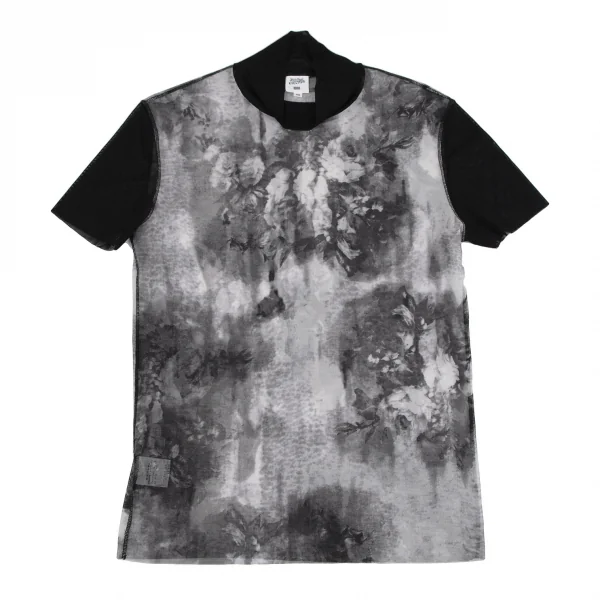 ジャンポールゴルチエ オムJean Paul GAULTIER HOMME フラワープリントパワーネットハイネックTシャツ グレー黒48 K-110957_001