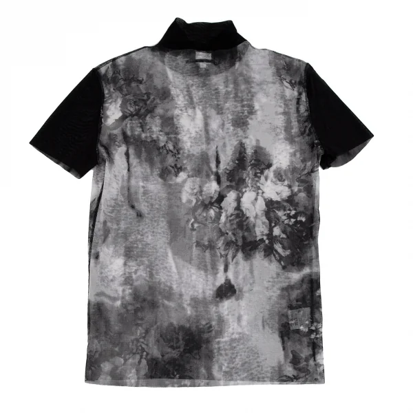 ジャンポールゴルチエ オムJean Paul GAULTIER HOMME フラワープリントパワーネットハイネックTシャツ グレー黒48 K-110957_010