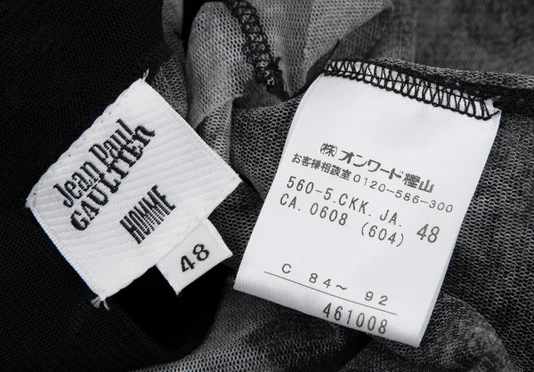 ジャンポールゴルチエ オムJean Paul GAULTIER HOMME フラワープリントパワーネットハイネックTシャツ グレー黒48 K-110957_014