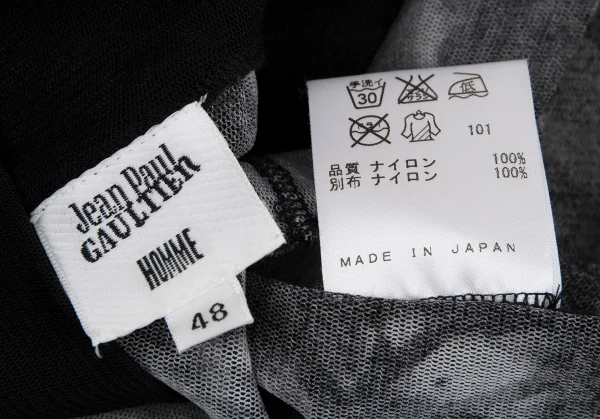 ジャンポールゴルチエ オムJean Paul GAULTIER HOMME フラワープリントパワーネットハイネックTシャツ グレー黒48 K-110957_015