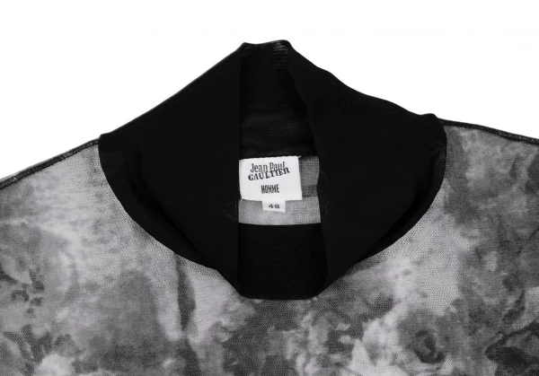 ジャンポールゴルチエ オムJean Paul GAULTIER HOMME フラワープリントパワーネットハイネックTシャツ グレー黒48 K-110957_002