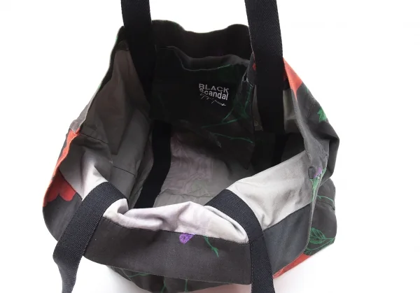 ブラックスキャンダル ヨウジヤマモトBLACK Scandal Yohji Yamamoto スカルローズプリントトートバッグ 墨黒 K-110960_013