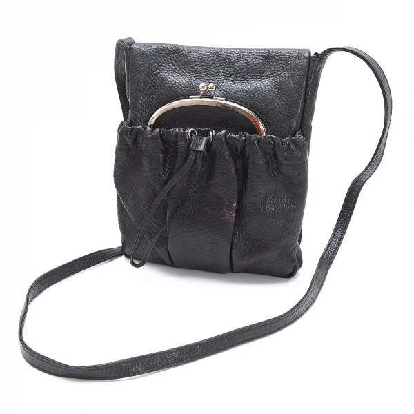 Y's Shrink Leather Clasp Flap Shoulder Bag Black  K-110976_001