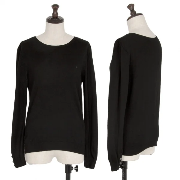 マドモアゼルノンノンMademoiselle NON NON ワンポイント刺繍袖ボタンニット 黒38M K-110981_001