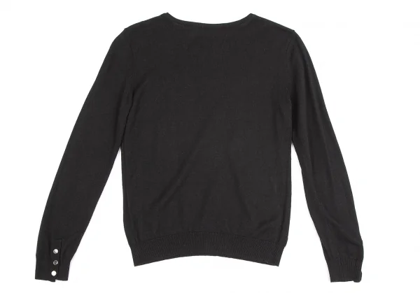 マドモアゼルノンノンMademoiselle NON NON ワンポイント刺繍袖ボタンニット 黒38M K-110981_010
