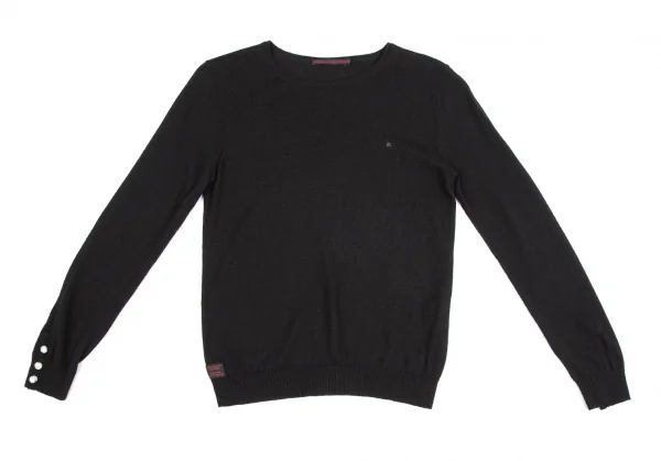 マドモアゼルノンノンMademoiselle NON NON ワンポイント刺繍袖ボタンニット 黒38M K-110981_002