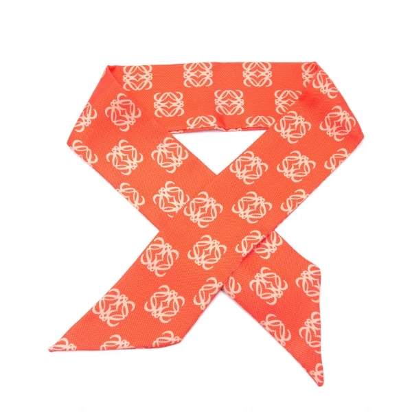 ロエべLOEWE シルク総柄細スカーフ 赤 K-110999_001