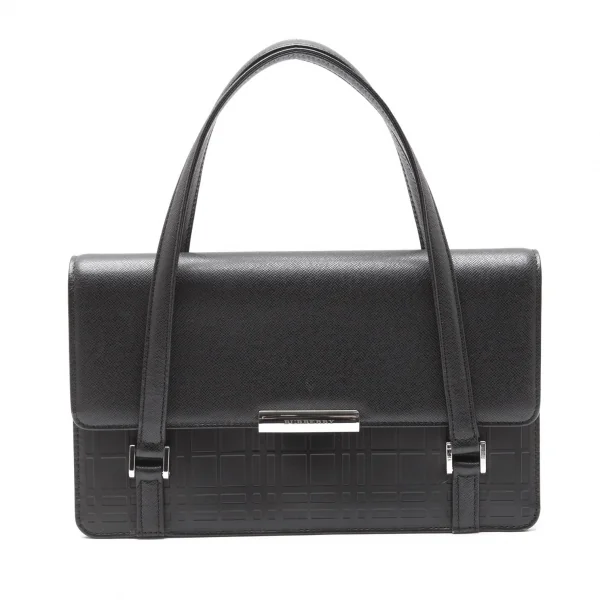バーバリーロンドンBURBERRY LONDON 格子型押しレザーハンドバッグ 黒 K-111001_001