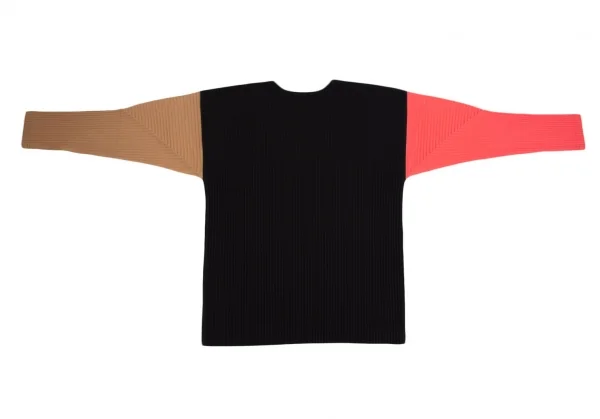 オムプリッセ イッセイ ミヤケHOMME PLISSE ISSEY MIYAKE 配色切替プリーツカットソー 黒ベージュF K-111007_010