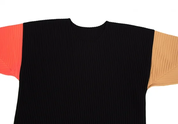 オムプリッセ イッセイ ミヤケHOMME PLISSE ISSEY MIYAKE 配色切替プリーツカットソー 黒ベージュF K-111007_003