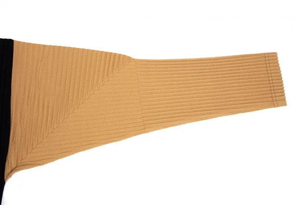 オムプリッセ イッセイ ミヤケHOMME PLISSE ISSEY MIYAKE 配色切替プリーツカットソー 黒ベージュF K-111007_006