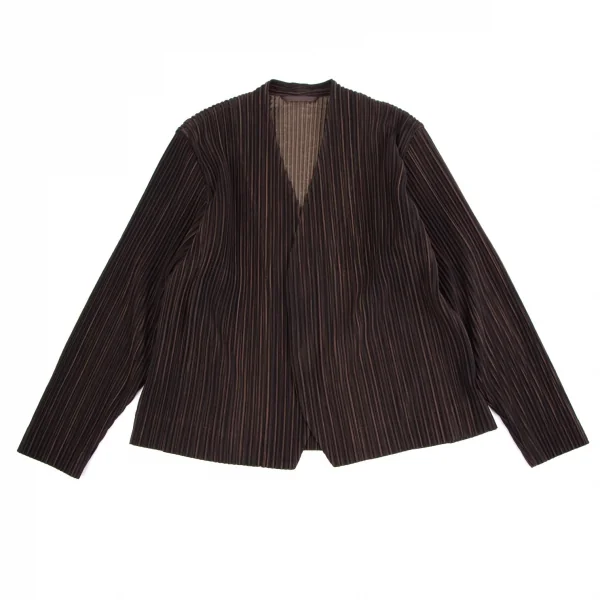 オムプリッセ イッセイ ミヤケHOMME PLISSE ISSEY MIYAKE プリーツストライプノーカラージャケット 黒茶1 K-111009_001