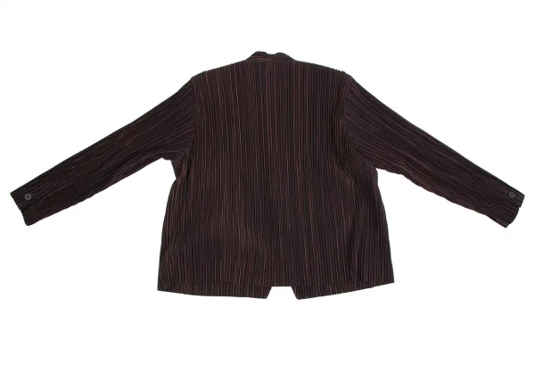 オムプリッセ イッセイ ミヤケHOMME PLISSE ISSEY MIYAKE プリーツストライプノーカラージャケット 黒茶1 K-111009_010