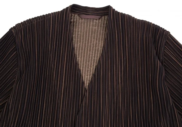 オムプリッセ イッセイ ミヤケHOMME PLISSE ISSEY MIYAKE プリーツストライプノーカラージャケット 黒茶1 K-111009_002