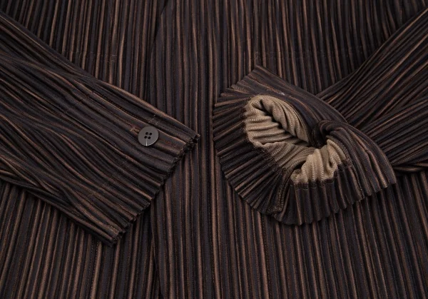 オムプリッセ イッセイ ミヤケHOMME PLISSE ISSEY MIYAKE プリーツストライプノーカラージャケット 黒茶1 K-111009_004