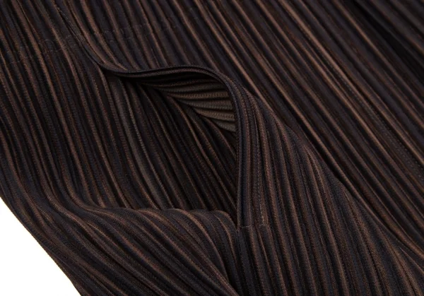 オムプリッセ イッセイ ミヤケHOMME PLISSE ISSEY MIYAKE プリーツストライプノーカラージャケット 黒茶1 K-111009_006