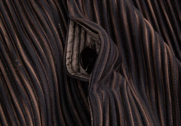オムプリッセ イッセイ ミヤケHOMME PLISSE ISSEY MIYAKE プリーツストライプノーカラージャケット 黒茶1 K-111009_007
