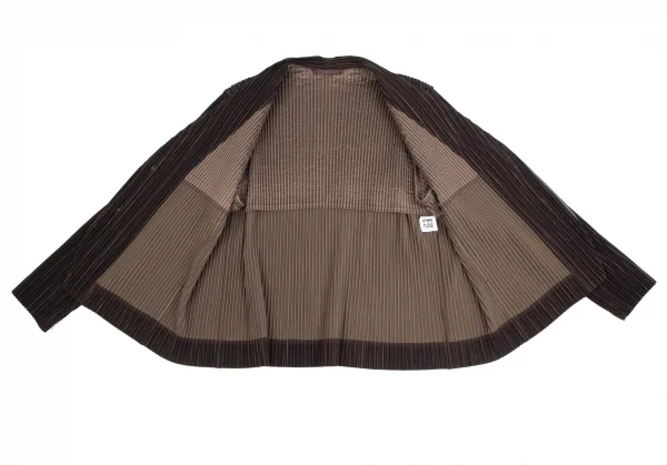 オムプリッセ イッセイ ミヤケHOMME PLISSE ISSEY MIYAKE プリーツストライプノーカラージャケット 黒茶1 K-111009_009
