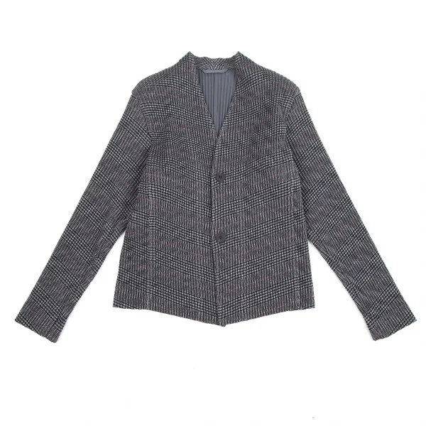 オムプリッセ イッセイ ミヤケHOMME PLISSE ISSEY MIYAKE プリーツグレンチェックプリントノーカラージャケット グレー2 K-111012_001