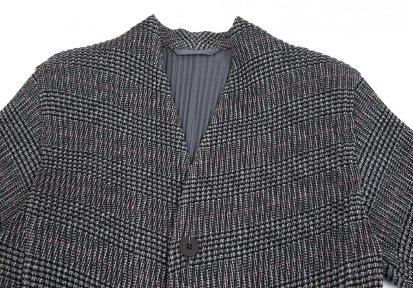 オムプリッセ イッセイ ミヤケHOMME PLISSE ISSEY MIYAKE プリーツグレンチェックプリントノーカラージャケット グレー2 K-111012_002