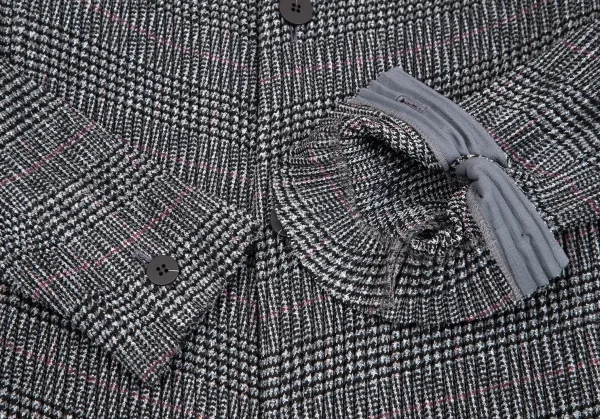 オムプリッセ イッセイ ミヤケHOMME PLISSE ISSEY MIYAKE プリーツグレンチェックプリントノーカラージャケット グレー2 K-111012_005
