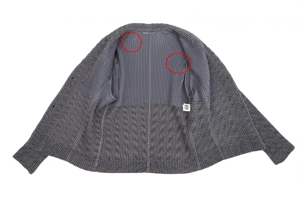 オムプリッセ イッセイ ミヤケHOMME PLISSE ISSEY MIYAKE プリーツグレンチェックプリントノーカラージャケット グレー2 K-111012_008