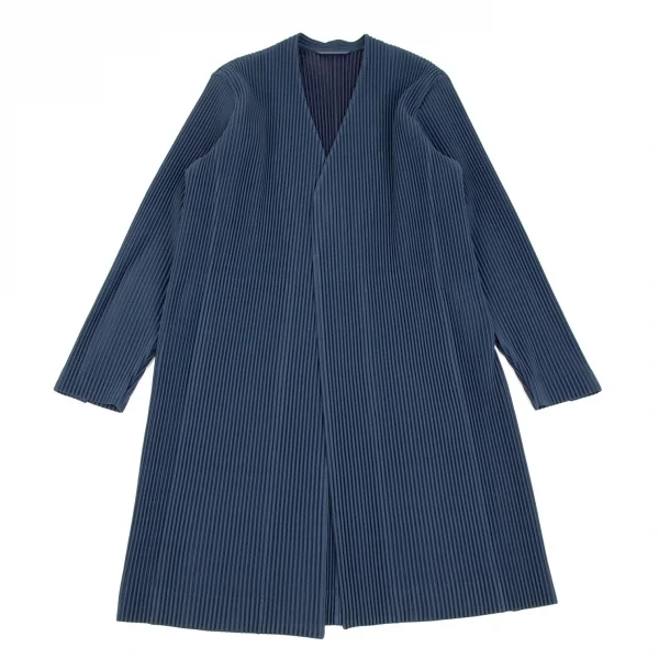 オムプリッセ イッセイ ミヤケHOMME PLISSE ISSEY MIYAKE プリーツノーカラーロングジャケット 紺4 K-111013_001