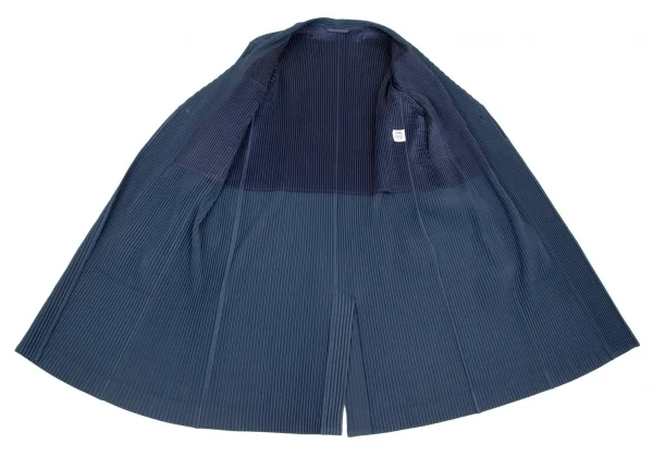 オムプリッセ イッセイ ミヤケHOMME PLISSE ISSEY MIYAKE プリーツノーカラーロングジャケット 紺4 K-111013_009