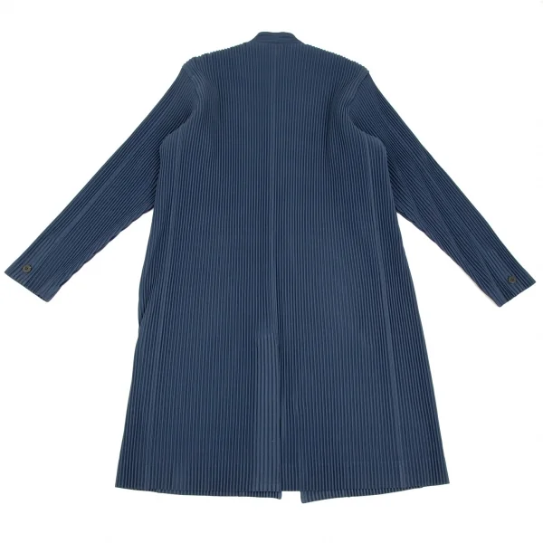 オムプリッセ イッセイ ミヤケHOMME PLISSE ISSEY MIYAKE プリーツノーカラーロングジャケット 紺4 K-111013_010