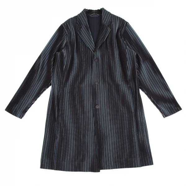 オムプリッセ イッセイ ミヤケHOMME PLISSE ISSEY MIYAKE プリーツストライプロングジャケット 黒白青3 K-111014_001