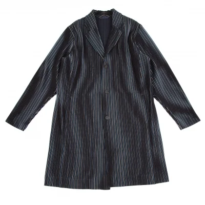 オムプリッセ イッセイ ミヤケHOMME PLISSE ISSEY MIYAKE プリーツストライプロングジャケット 黒白青