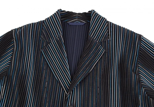 オムプリッセ イッセイ ミヤケHOMME PLISSE ISSEY MIYAKE プリーツストライプロングジャケット 黒白青3 K-111014_002