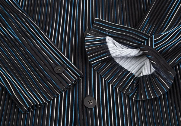 オムプリッセ イッセイ ミヤケHOMME PLISSE ISSEY MIYAKE プリーツストライプロングジャケット 黒白青3 K-111014_005