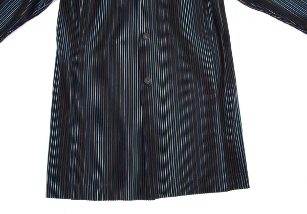 オムプリッセ イッセイ ミヤケHOMME PLISSE ISSEY MIYAKE プリーツストライプロングジャケット 黒白青3 K-111014_006