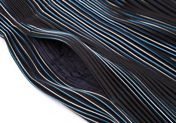 オムプリッセ イッセイ ミヤケHOMME PLISSE ISSEY MIYAKE サイドタックプリーツストライプワイドパンツ 黒白青3 K-111015_004