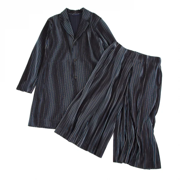 オムプリッセ イッセイ ミヤケHOMME PLISSE ISSEY MIYAKE プリーツストライプセットアップ 黒白青3 K-111016_001