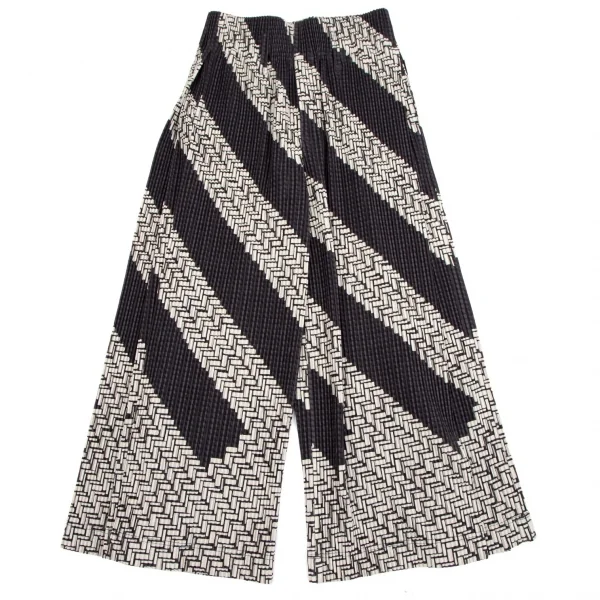 オムプリッセ イッセイ ミヤケHOMME PLISSE ISSEY MIYAKE 総柄プリントサイドタックプリーツワイドパンツ 黒生成り2 K-111026_001