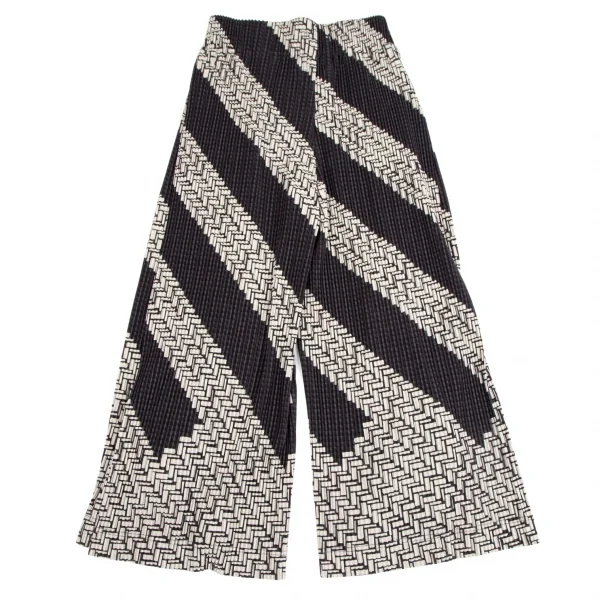 オムプリッセ イッセイ ミヤケHOMME PLISSE ISSEY MIYAKE 総柄プリントサイドタックプリーツワイドパンツ 黒生成り2 K-111026_012