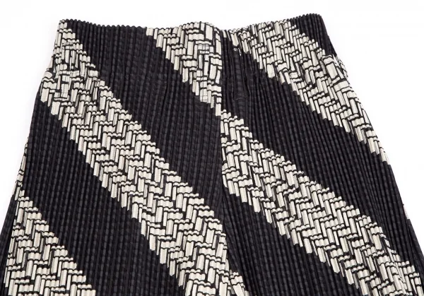オムプリッセ イッセイ ミヤケHOMME PLISSE ISSEY MIYAKE 総柄プリントサイドタックプリーツワイドパンツ 黒生成り2 K-111026_013