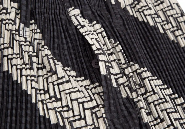 オムプリッセ イッセイ ミヤケHOMME PLISSE ISSEY MIYAKE 総柄プリントサイドタックプリーツワイドパンツ 黒生成り2 K-111026_005