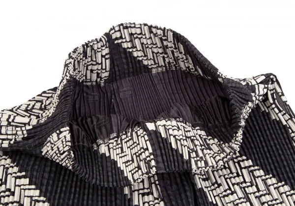 オムプリッセ イッセイ ミヤケHOMME PLISSE ISSEY MIYAKE 総柄プリントサイドタックプリーツワイドパンツ 黒生成り2 K-111026_006