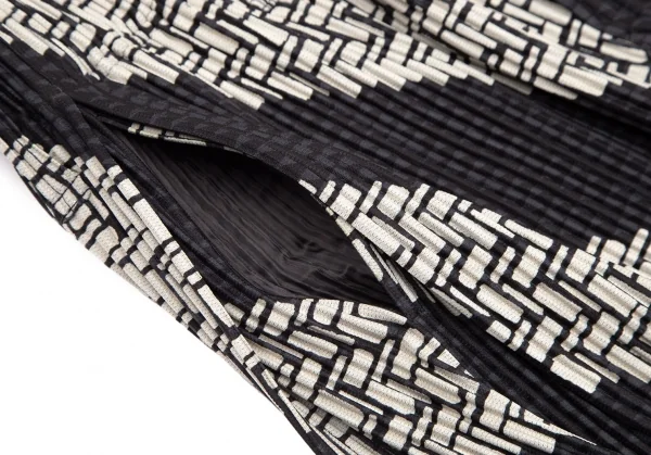 オムプリッセ イッセイ ミヤケHOMME PLISSE ISSEY MIYAKE 総柄プリントサイドタックプリーツワイドパンツ 黒生成り2 K-111026_007