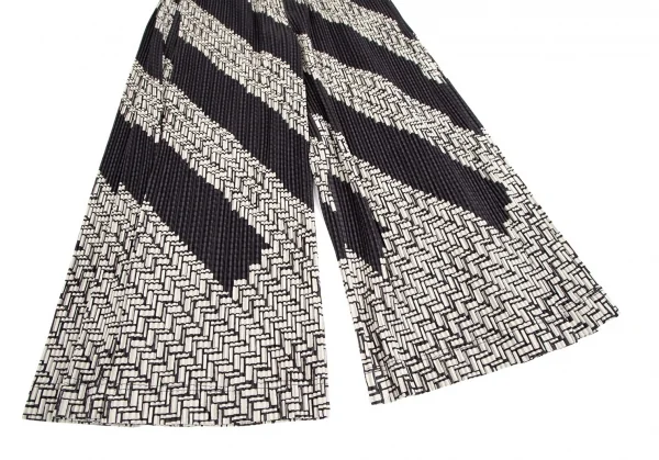 オムプリッセ イッセイ ミヤケHOMME PLISSE ISSEY MIYAKE 総柄プリントサイドタックプリーツワイドパンツ 黒生成り2 K-111026_008