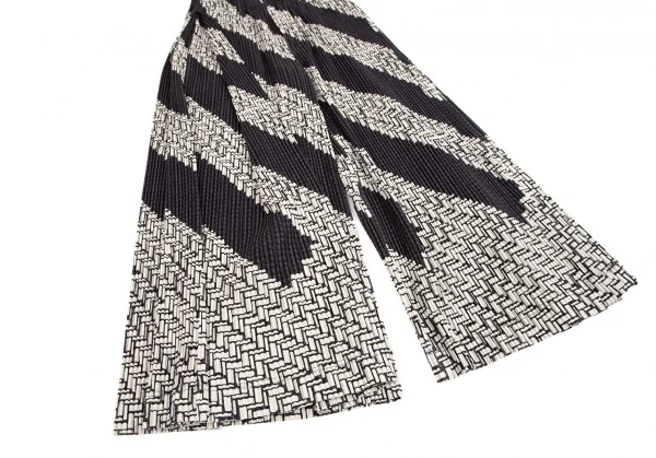 オムプリッセ イッセイ ミヤケHOMME PLISSE ISSEY MIYAKE 総柄プリントサイドタックプリーツワイドパンツ 黒生成り2 K-111026_009