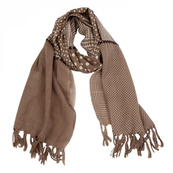 マドモアゼルノンノンMademoiselle NON NON グレンチェックドットステッチ切替ストール モカベージュ K-111042_001