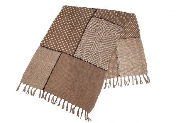 マドモアゼルノンノンMademoiselle NON NON グレンチェックドットステッチ切替ストール モカベージュ K-111042_002