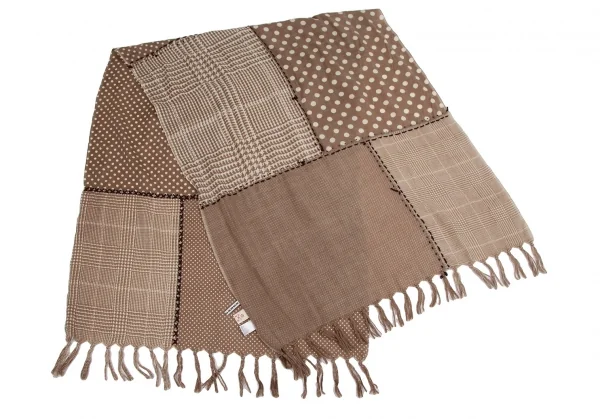 マドモアゼルノンノンMademoiselle NON NON グレンチェックドットステッチ切替ストール モカベージュ K-111042_005