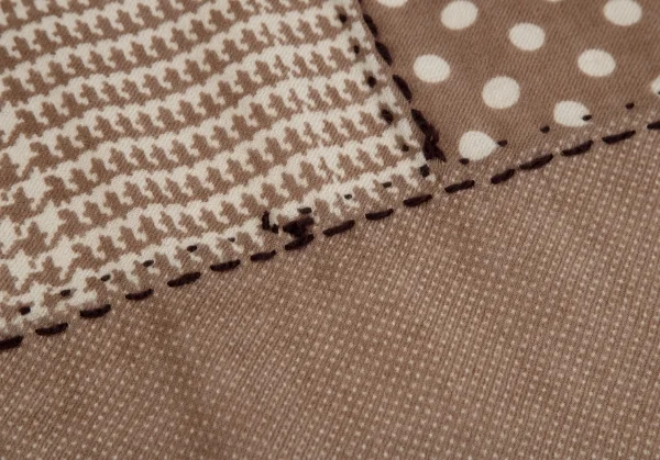 マドモアゼルノンノンMademoiselle NON NON グレンチェックドットステッチ切替ストール モカベージュ K-111042_006