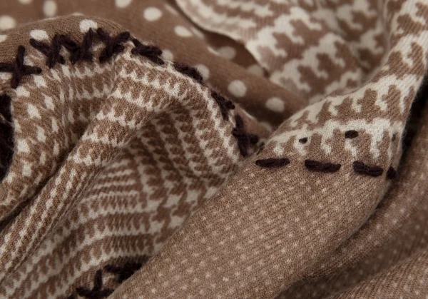 マドモアゼルノンノンMademoiselle NON NON グレンチェックドットステッチ切替ストール モカベージュ K-111042_007