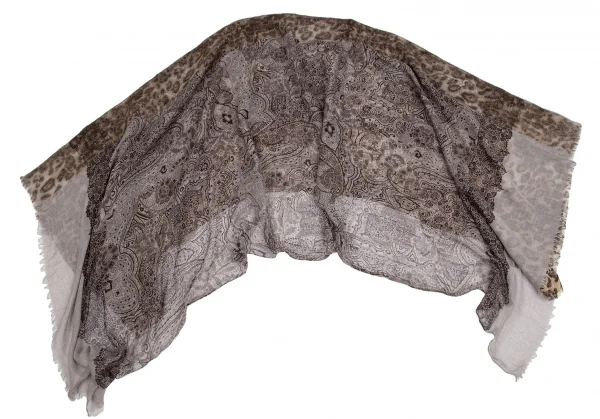 マドモアゼルノンノンMademoiselle NON NON レオパードニードルパンチペイズリーストール 茶ベージュ K-111043_010